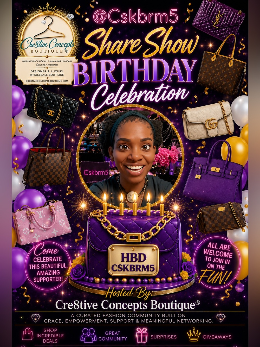 8/8-2:30PM PST🎉🎂 Share Show Birthday Celebration for @Cskbrm5! 🎂🎉